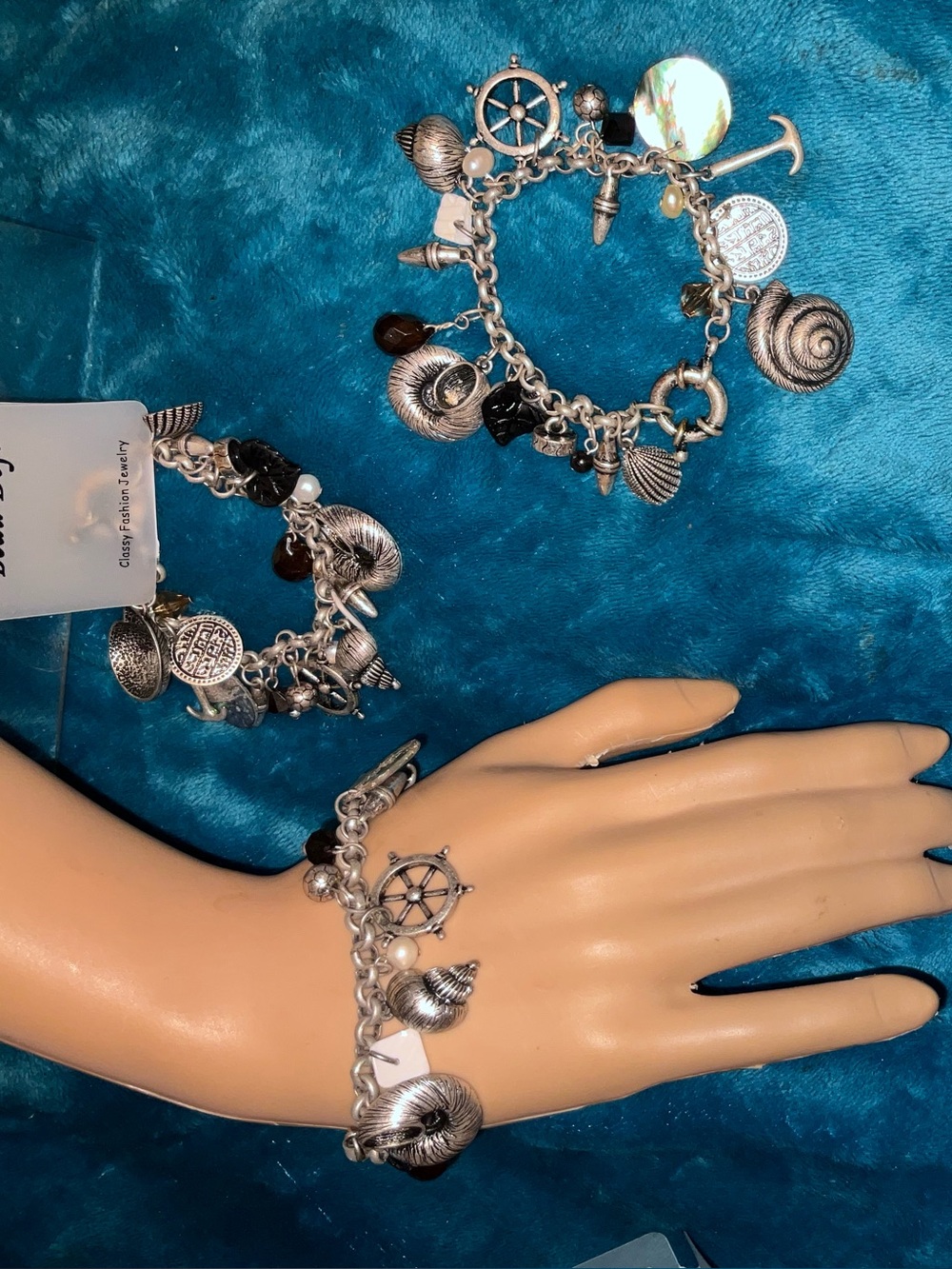 NOS Vintage 1999 Nautical Charm Bracelet Deadstock Y2K Silver Tone Mermaidcore
